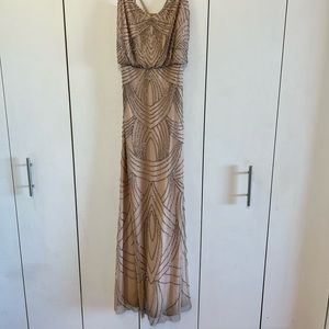 Adrianna Papell Nude/Tan Sequin floor length dress